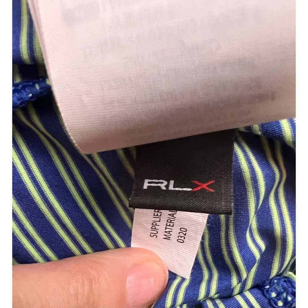 RLX Ralph Lauren Men's Blue / Green Stripe Performance Golf Polo Shirt Size XL